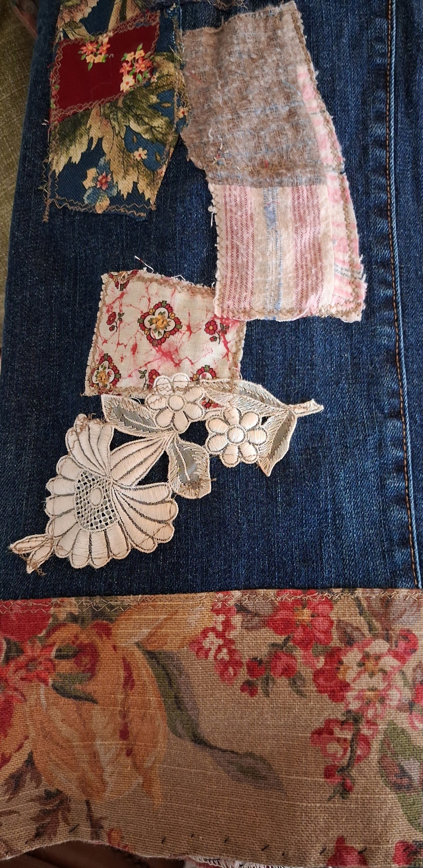 Upcycled Patchwork Jeans Floral Cuff