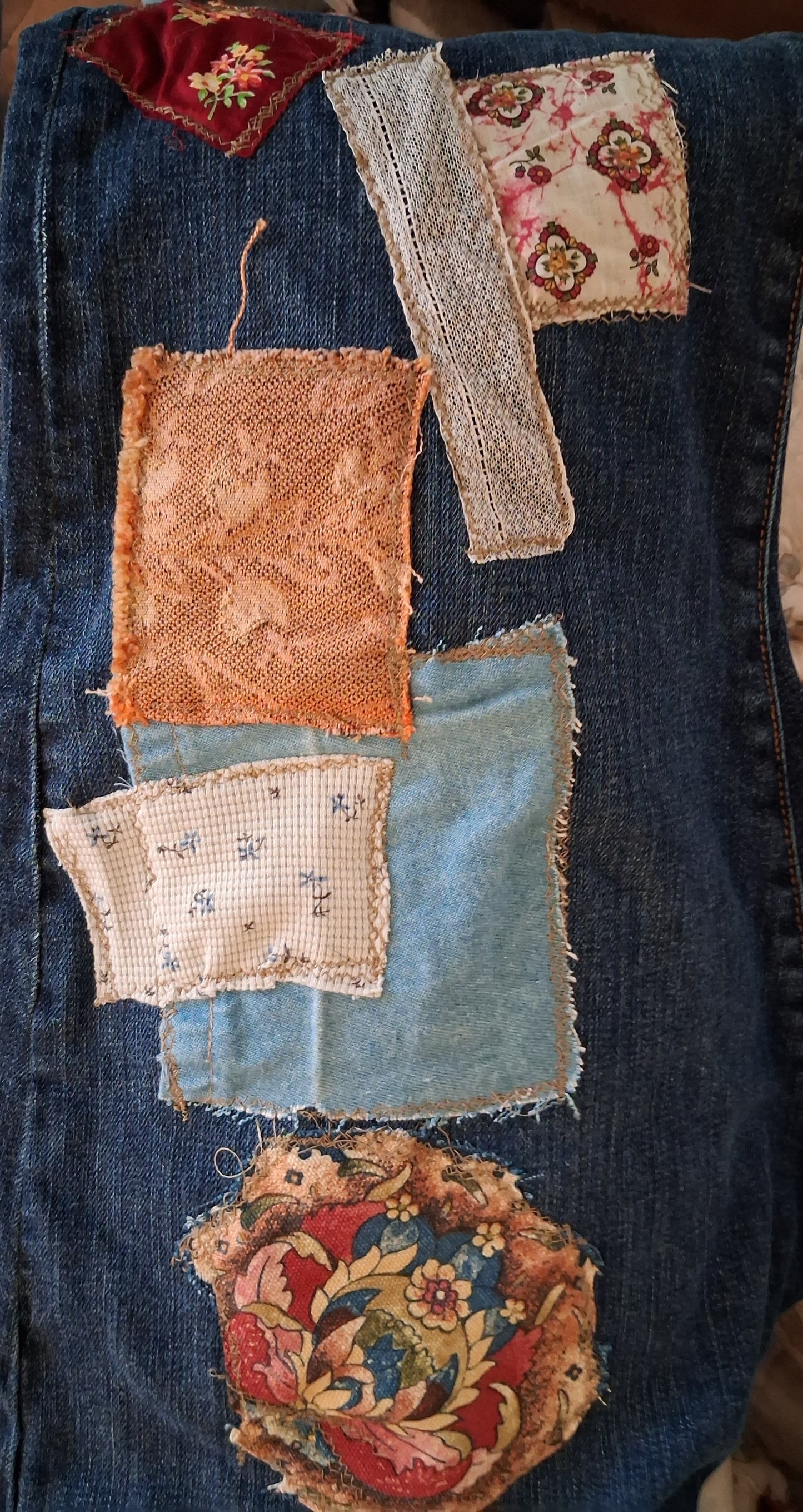 Upcycled Patchwork Jeans Floral Cuff