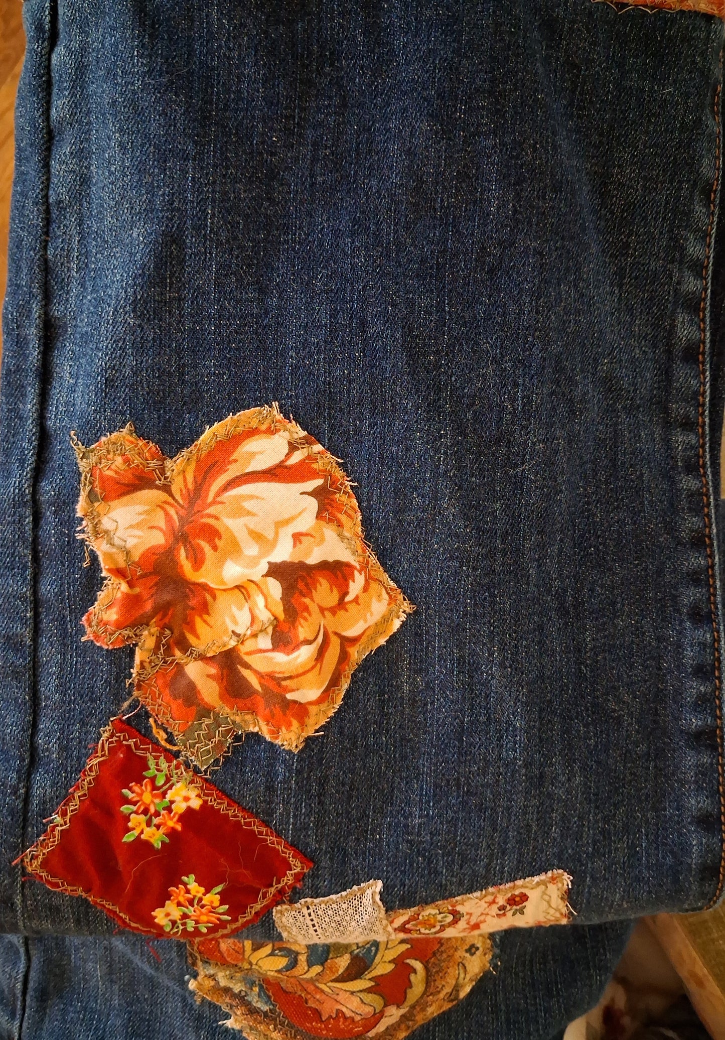 Upcycled Patchwork Jeans Floral Cuff