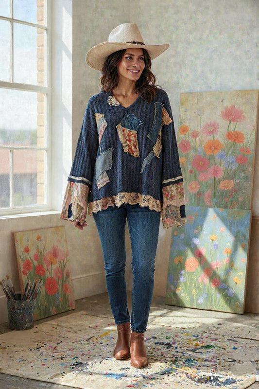 NAVY BLUE BOHO SWEATER