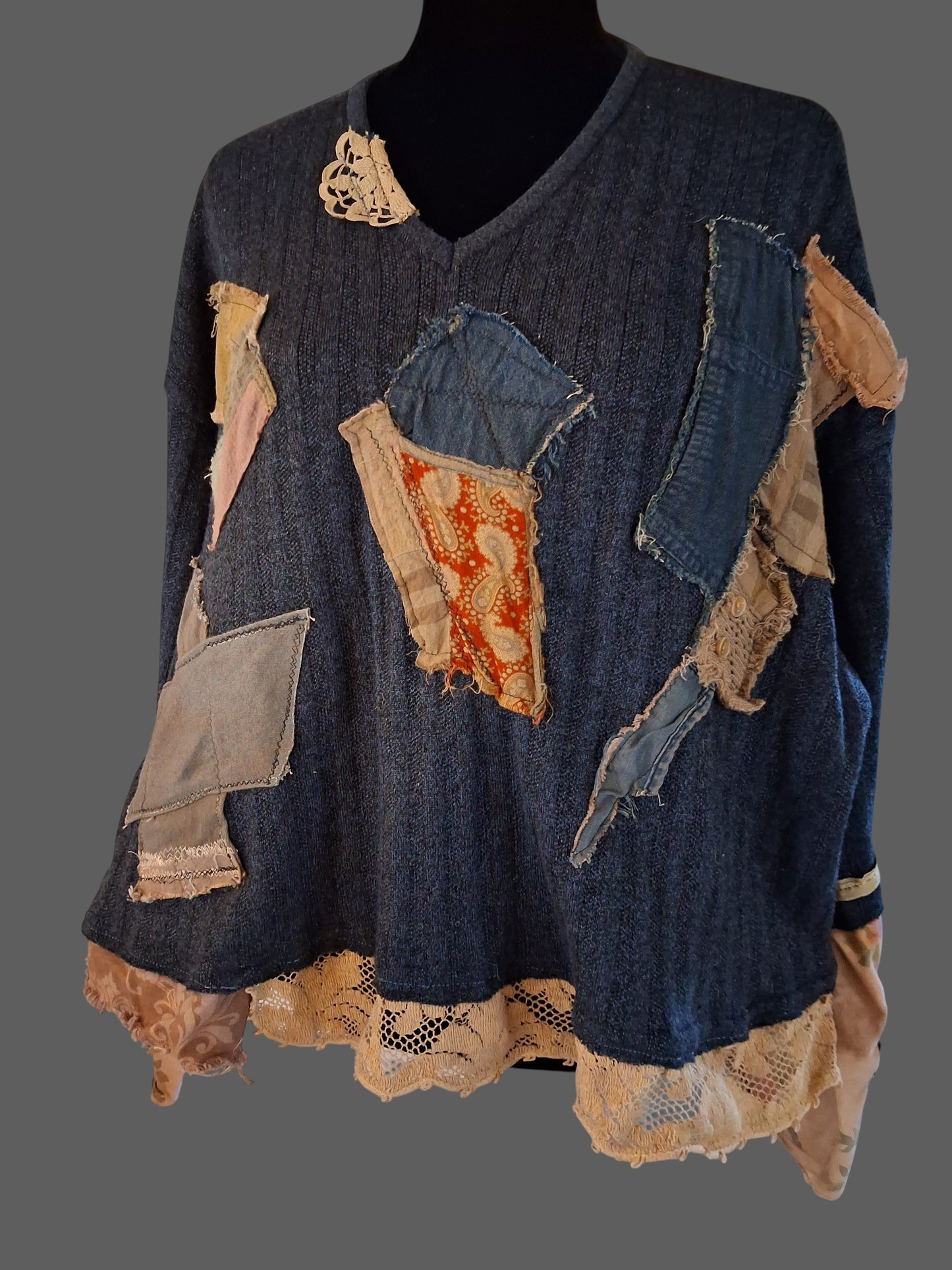 NAVY BLUE BOHO SWEATER