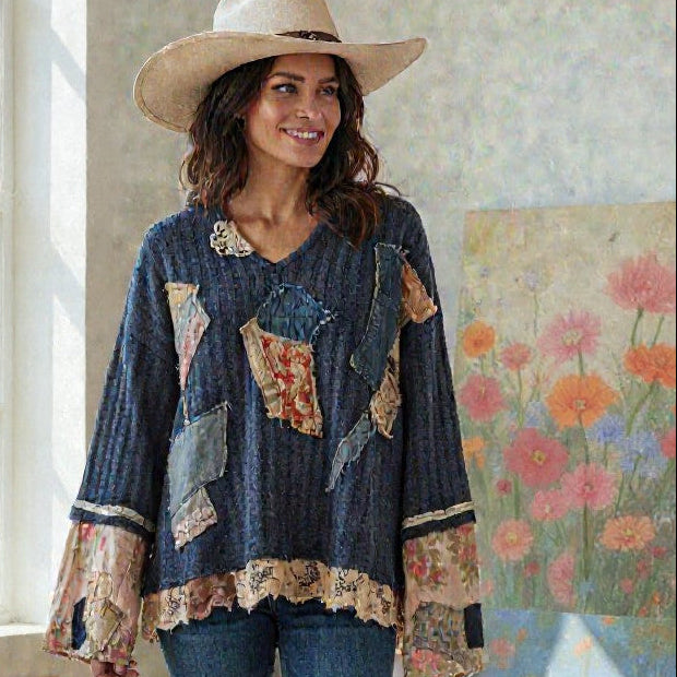 NAVY BLUE BOHO SWEATER