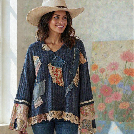 NAVY BLUE BOHO SWEATER