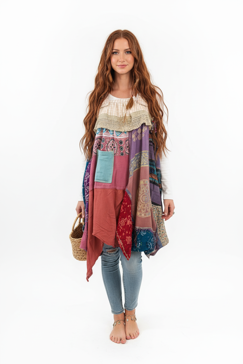 Boho hippie model - white tee layered