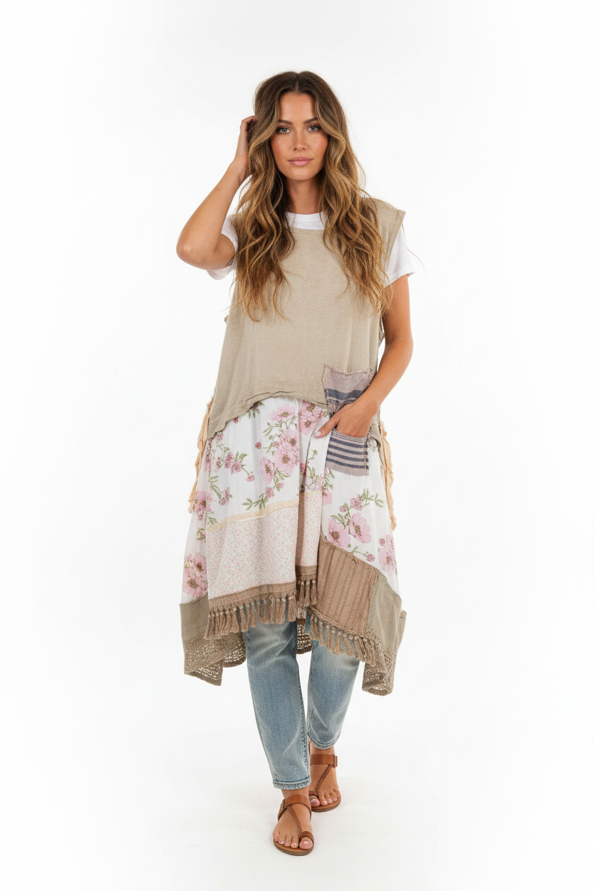 Linen & Cotton Rose Print Frock