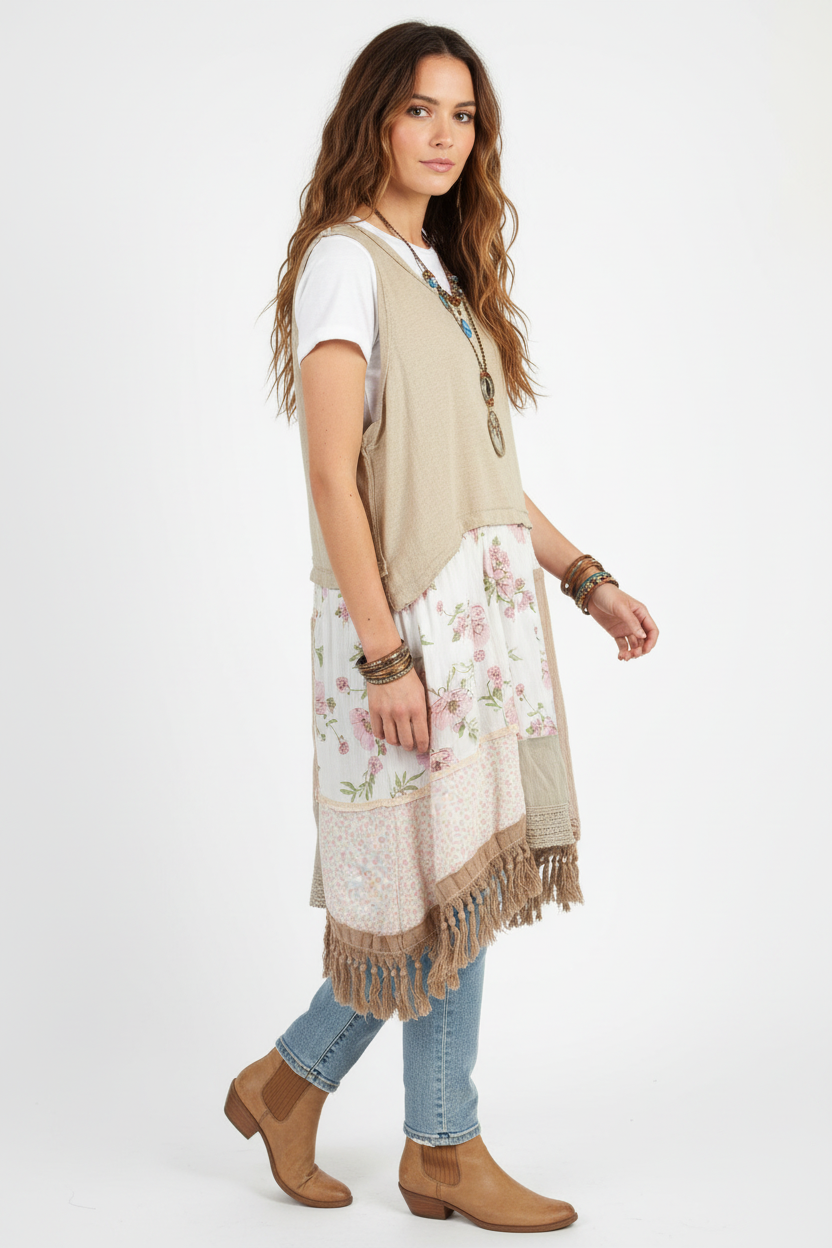 Linen & Cotton Rose Print Frock