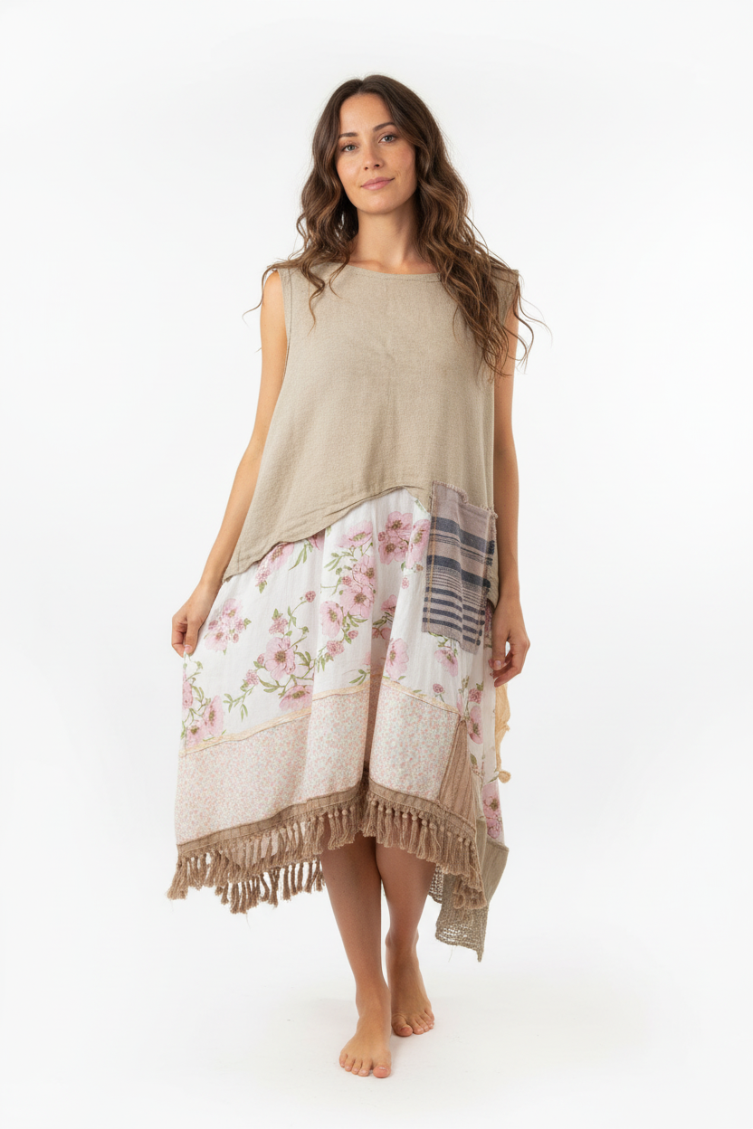 Linen & Cotton Rose Print Frock