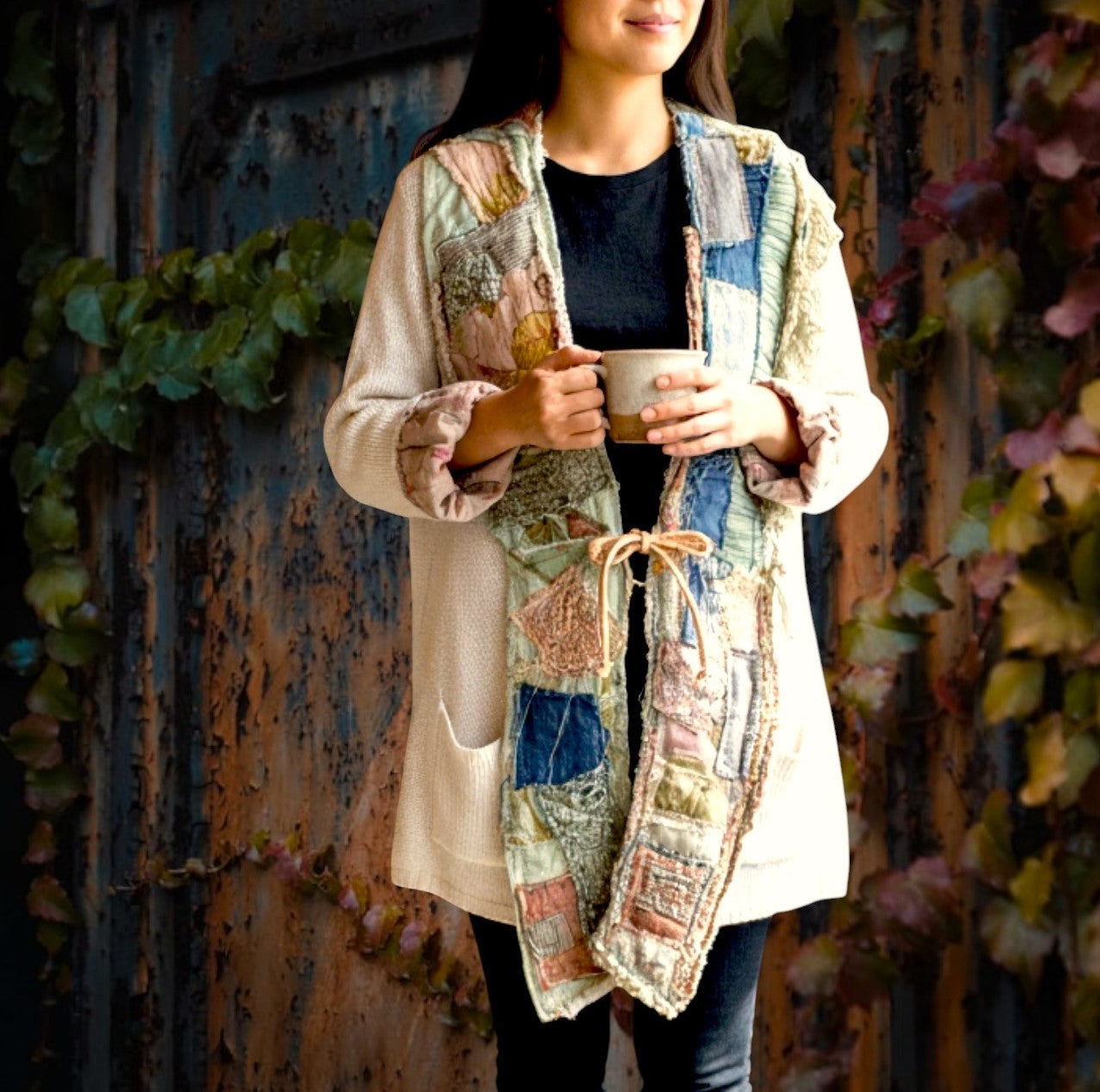 Creamy Patch Cardigan Sweater