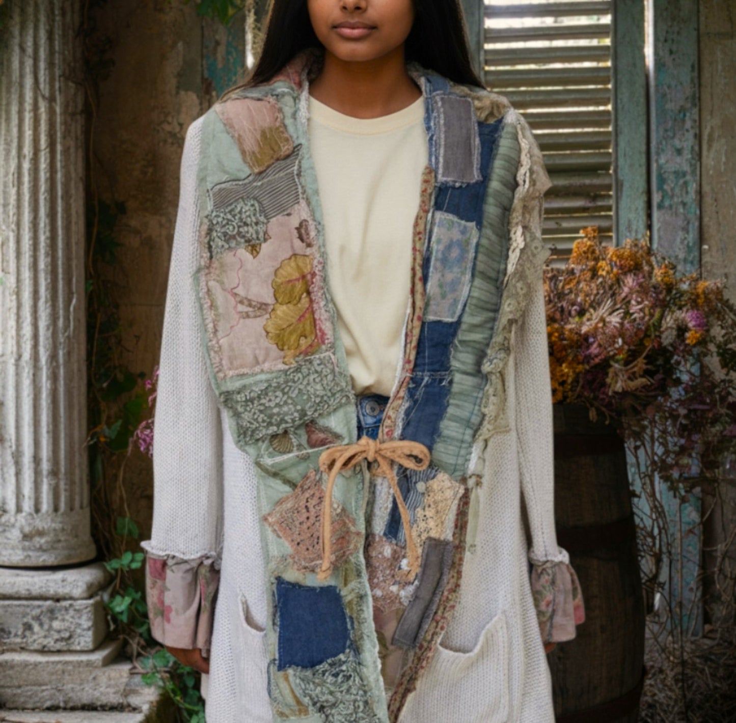 Creamy Patch Cardigan Sweater