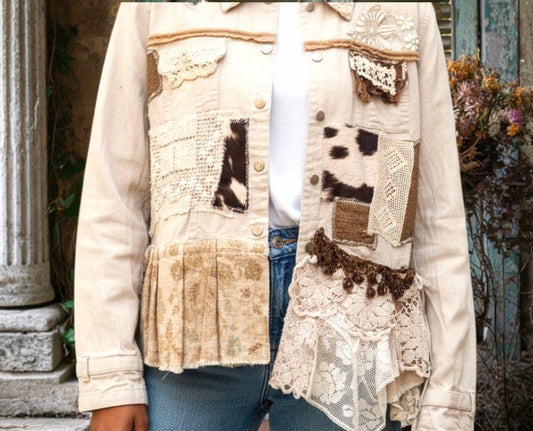 BOHO Linen Jacket Beading & Patchwork