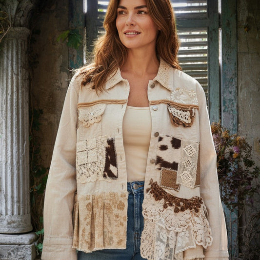 BOHO Linen Jacket Beading & Patchwork