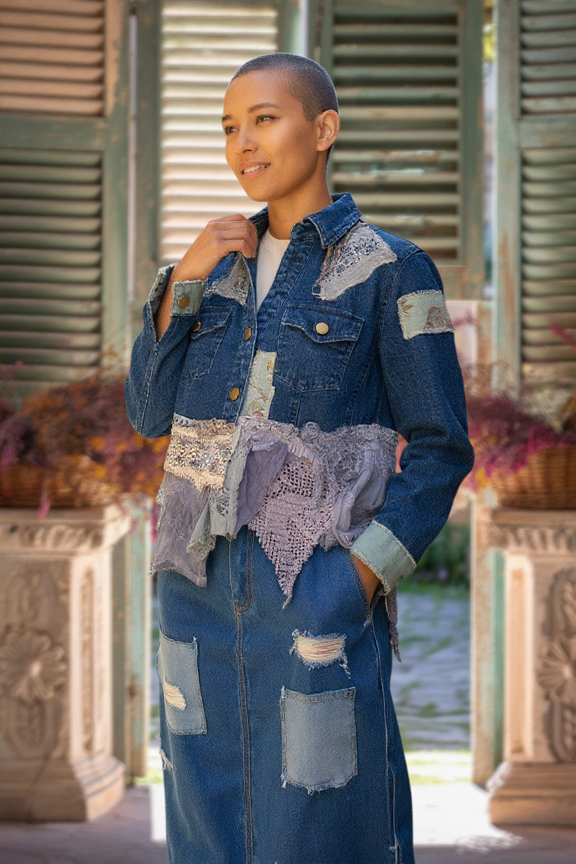 Faded Blues Upcycled Denim Jacket