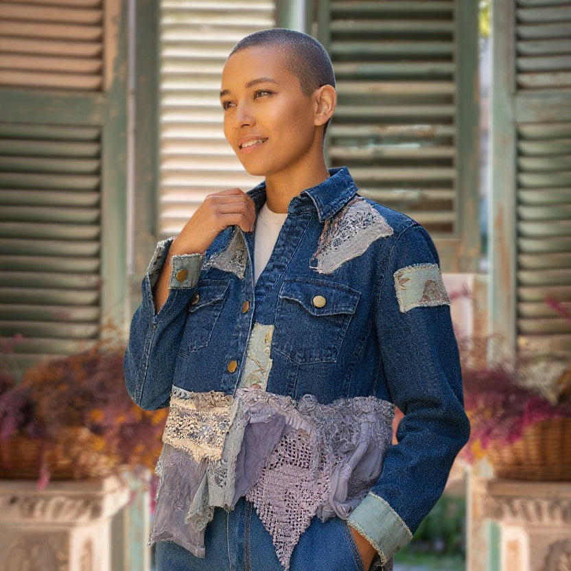 Faded Blues Upcycled Denim Jacket