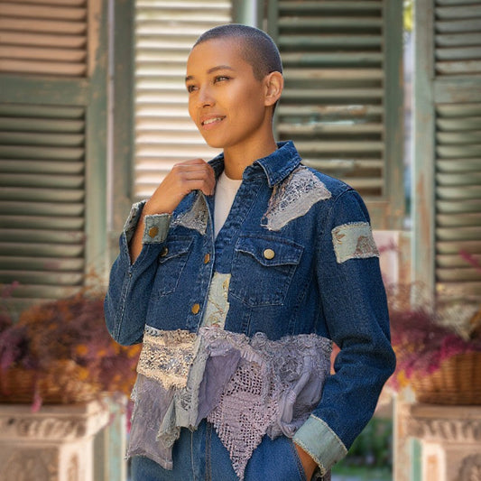 Faded Blues Upcycled Denim Jacket