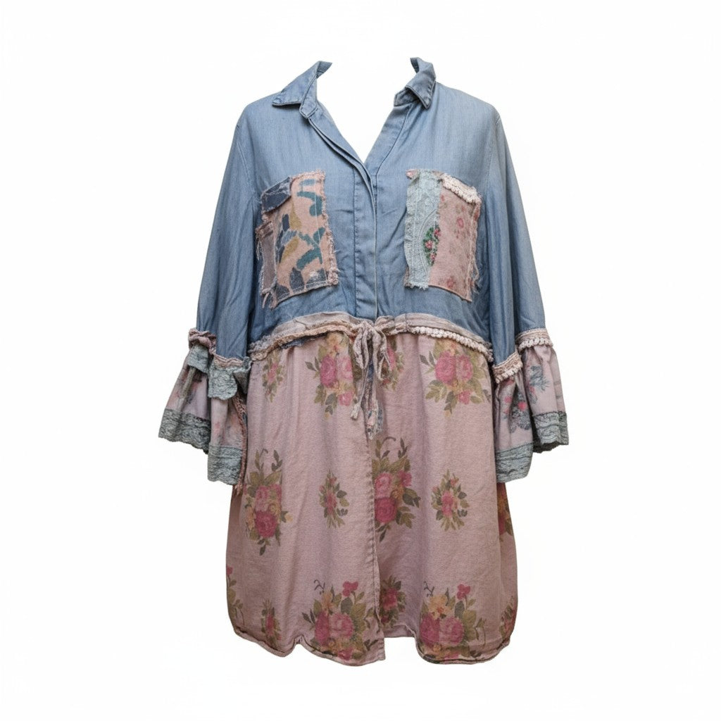 Faded Blues Upcycled Hand Dyed Tunic