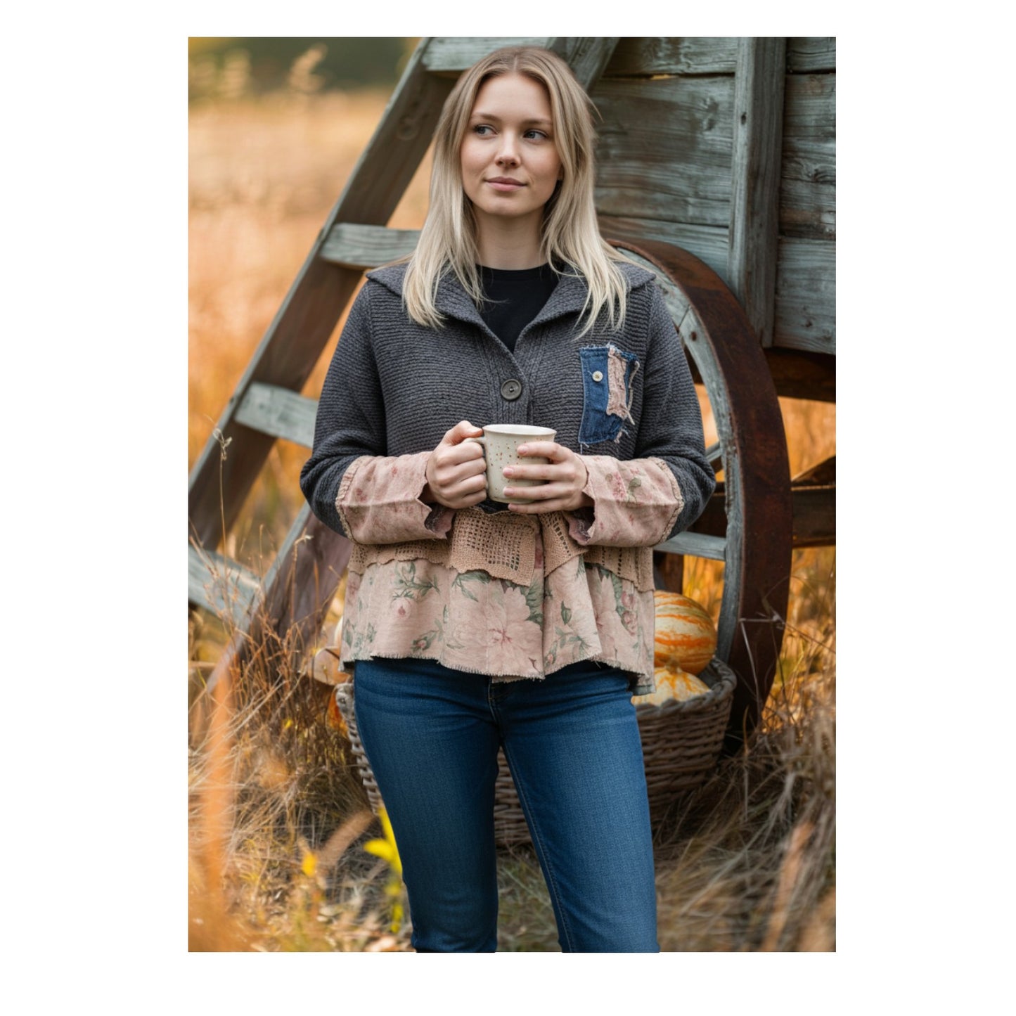 FADED FLORAL GRAY - CARDIGAN SWEATER