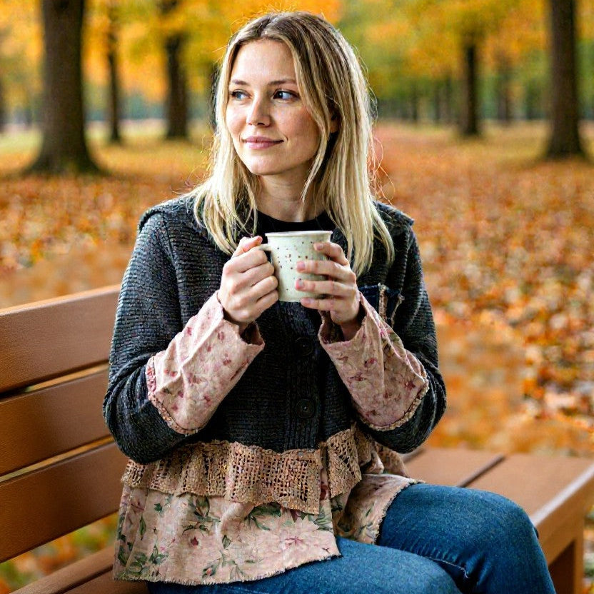 FADED FLORAL GRAY - CARDIGAN SWEATER