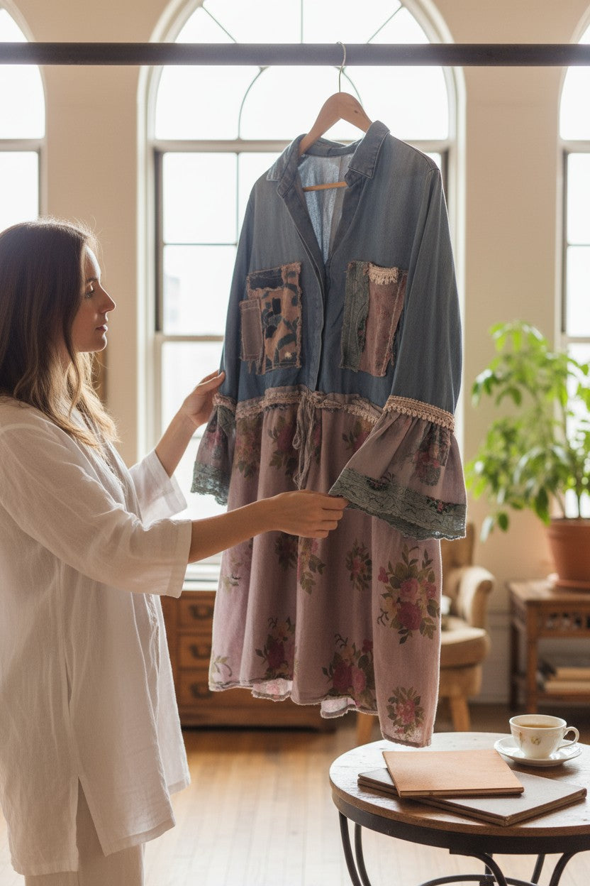 Faded Blues Upcycled Hand Dyed Tunic