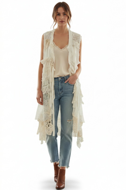 Boho Chic Shabby - Natural Cotton - Vintage Vibe Duster Vest