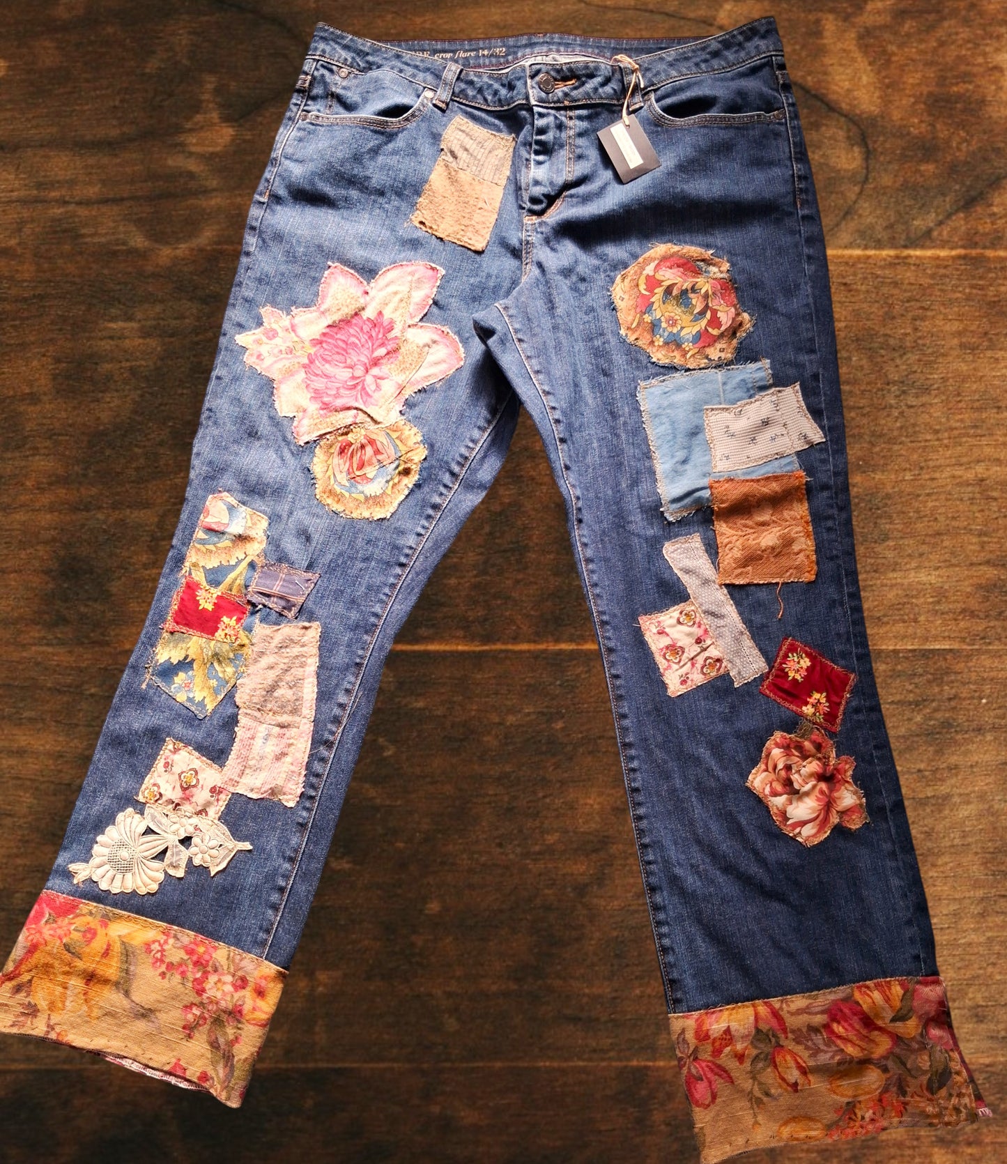 Upcycled Patchwork Jeans Floral Cuff