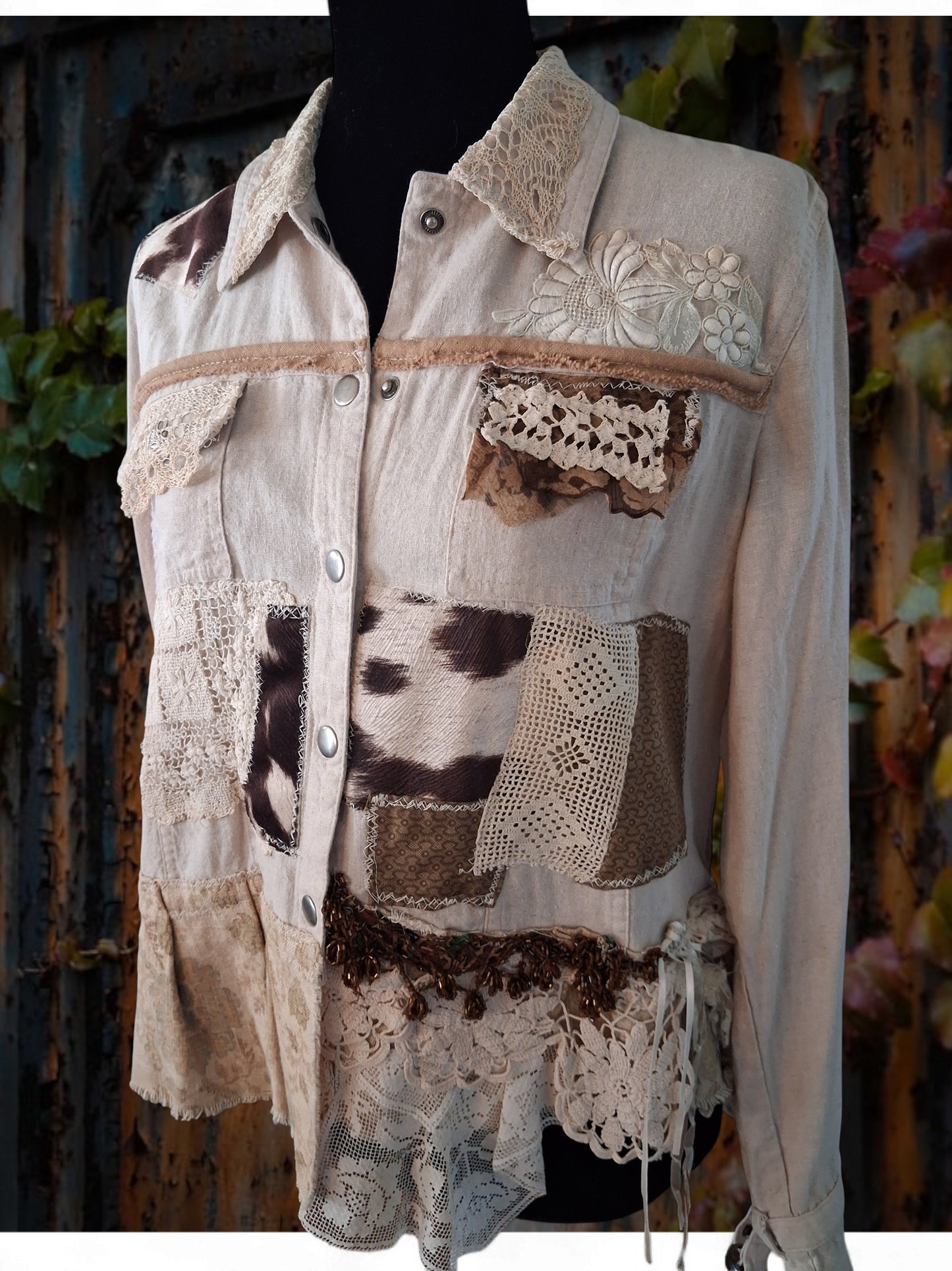BOHO Linen Jacket Beading & Patchwork