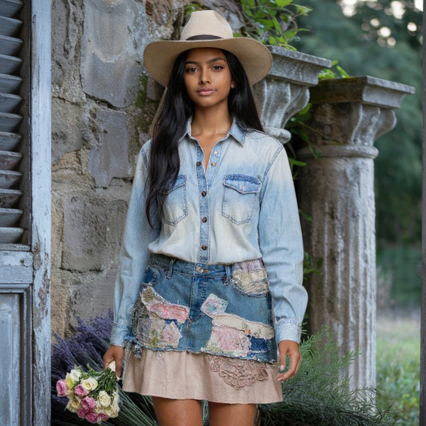Fade Blues Hand Dyed Denim Skirt