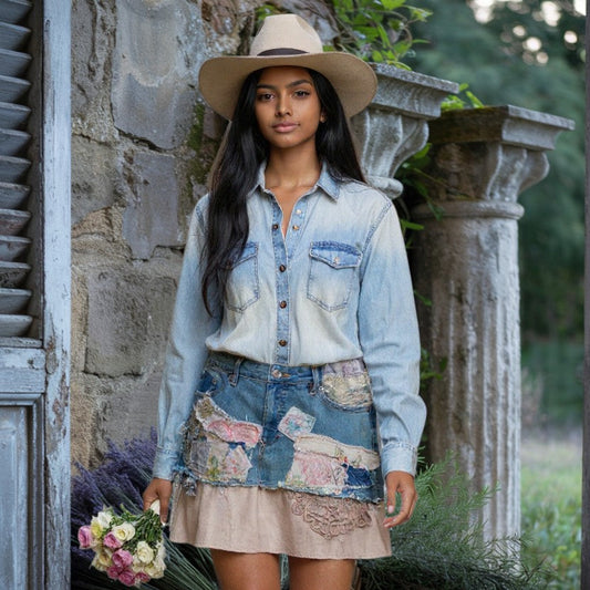 Fade Blues Hand Dyed Denim Skirt