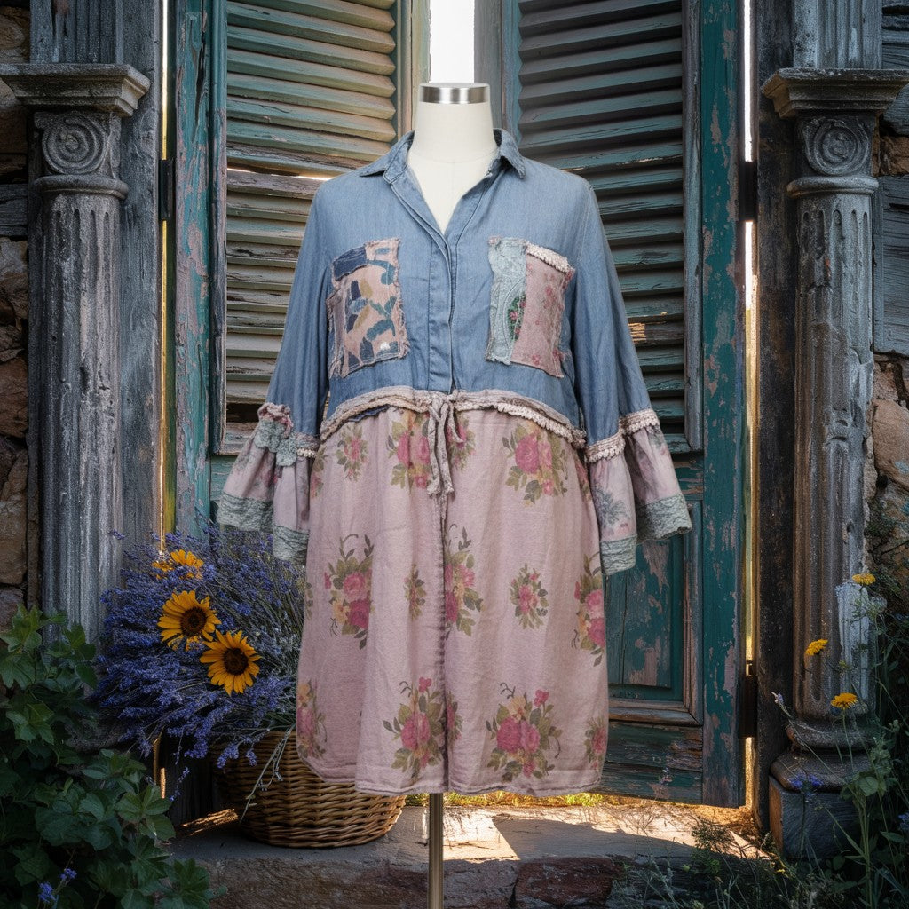 Faded Blues Upcycled Hand Dyed Tunic