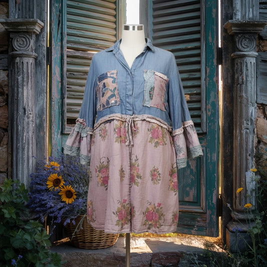 Faded Blues Upcycled Hand Dyed Tunic